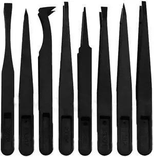 8 in 1 ESD Electronic Tweezers Kit Anti-static Plastic Forceps PCB Repair Hand Tools Set Multifunction Black Portable Tweezers
