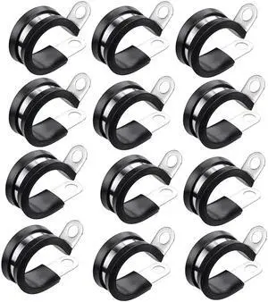 12Pcs Rubber Air Cushion Stainless Steel Cable Clamp R-Shaped Tube Clamp with Rubber Strip