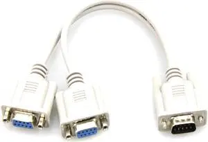 DB9 Male to 2 Female Serial Rs232 Splitter Cable Rs232 Male to 2 Female 2 in One Cable for Cash Register Displays - White