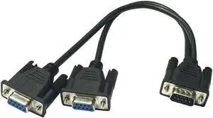 DB9 Male to 2 Female Serial Rs232 Splitter Cable Rs232 Male to 2 Female 2 in One Cable for Cash Register Displays - Black
