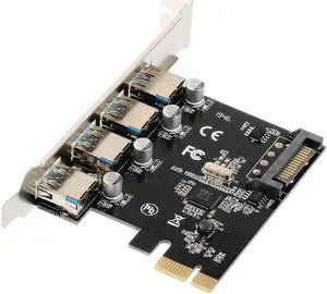 4 Port USB 3.0 PCI-e Expansion Card PCI Express PCIe USB 3.0 Hub Adapter 5Gbps Riser Controller Extender with SATA