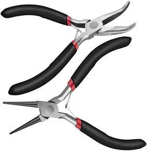 2Pack Bent Chain Nose Pliers and Round Nose Pliers for Crafting and Repair Jewelry Making Supplies
