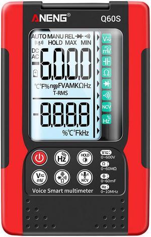 ANENG Q60S Digital Multimeter Smart Mini Professional True Rms Multimeter AI Speech Recognition Transistor Tester 6000 Counts - Red