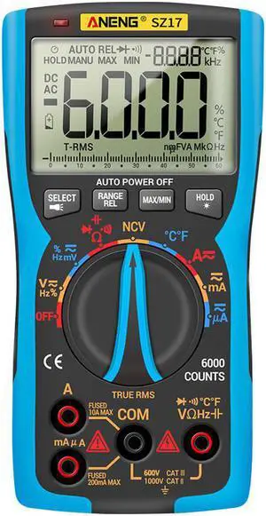 ANENG SZ17 DIY Transistor Capacitor NCV Detector Lcr Meter Digital Multimeter 6000 Profesional True RMS AC/DC Analog Tester - Blue