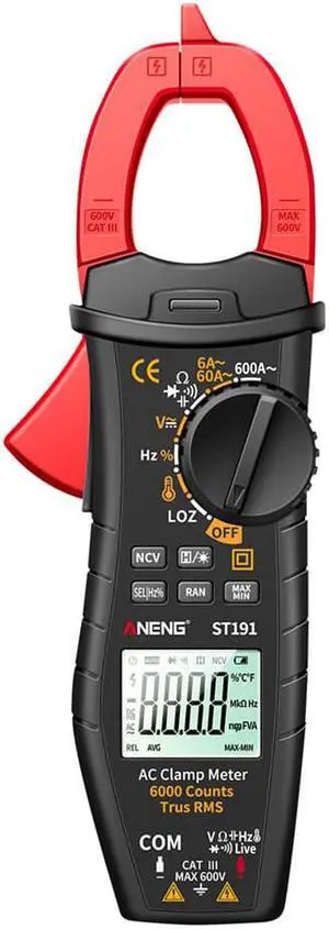 ST191 Clamp Meter AC/DC Voltmeter Automatic Range Tester High Precision True RMS 6000 Count Clamp Multimeter