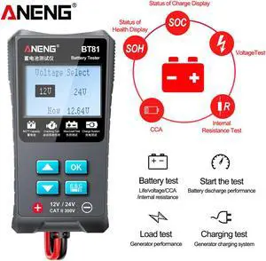 ANENG BT81 Car Battery Tester 12V/24V 100 to 1700CCA Cranking Charging Circut Tester Battery Analyzer 12/24 Volts Battery Tools