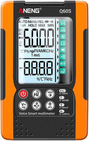 ANENG Q60S Digital Multimeter Smart Mini Professional True Rms Multimeter AI Speech Recognition Transistor Tester 6000 Counts - Orange