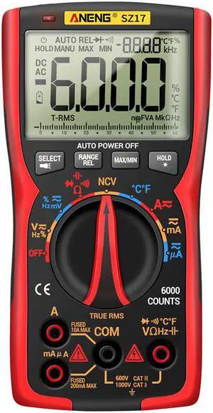 ANENG SZ17 DIY Transistor Capacitor NCV Detector Lcr Meter Digital Multimeter 6000 Profesional True RMS AC/DC Analog Tester - Red