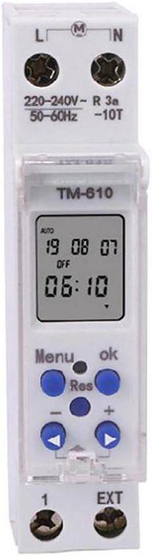 TM610 Programmable Timer Switch LCD Display 18mm Single Module Din Rail 220V External Trigger Switch