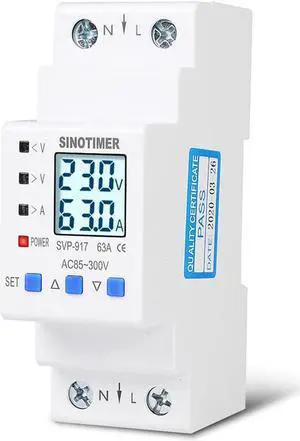 85-300V 63A Adjustable Over And Under Voltage Protective Energy Meter Cycle Switch Timer Delay Control Over Current Protection