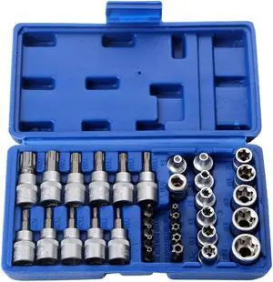 34Pcs E-Torx Sockets Bit Set Male Female E-torx Bits 3/8'' 5/16'' Drive Kit ith Storage Box
