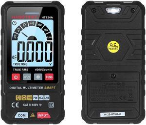 HABOTEST HT124A Smart Digital Multimeter 4000 Counts True RMS Auto Ranging Voltage Meter with Backlight LCD Screen 600V AC DC Voltmeter Electric Test Pen LED Flashlight Multifunction Resistance Contin
