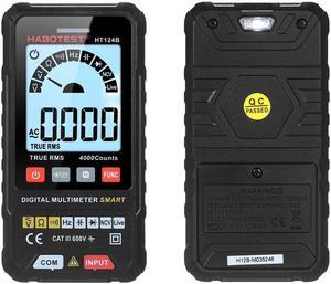 HABOTEST HT124B Smart Digital Multimeter 4000 Counts True RMS Auto Ranging Voltage Meter with Backlight LCD Screen 600V AC DC Voltmeter Electric Test Pen LED Flashlight Multifunction Resistance Contin