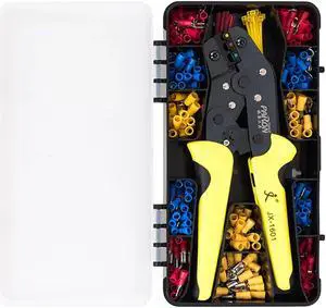 Crimping Tool Kit Includes 24-14 AWG Ratcheting Wire Crimper Plier 280pcs Insulated Wire Terminal Connectors 40pcs Cable Ties