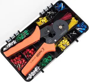 Crimping Tool Kit Includes 24-10 AWG Adjustable Ratchet Wire Crimper Plier 600pcs Insulated Wire Connectors Pin Terminals 40pcs Cable Ties