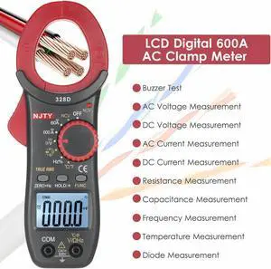 NJTY 328D 600A AC Clamp Meter Auto Range 6000 Counts 1.6-inch LCD Digital AC True RMS NCV ClampType Universal Meter Multipurpose