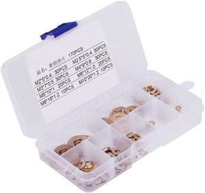 170Pcs/Set Brass Washers Flat Washer with Box Assortment Kit M2/M2.5/M3/M4/M5/M6/M8/M10 washer Kit Fastener Set