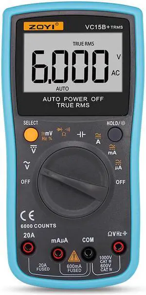 ZOYI VC15B+ LCD Display Digital Multimeter Multifunction Voltmeter Ammeter Ohmmeter AC DC Tester 6000 Counts Backlight Auto Range