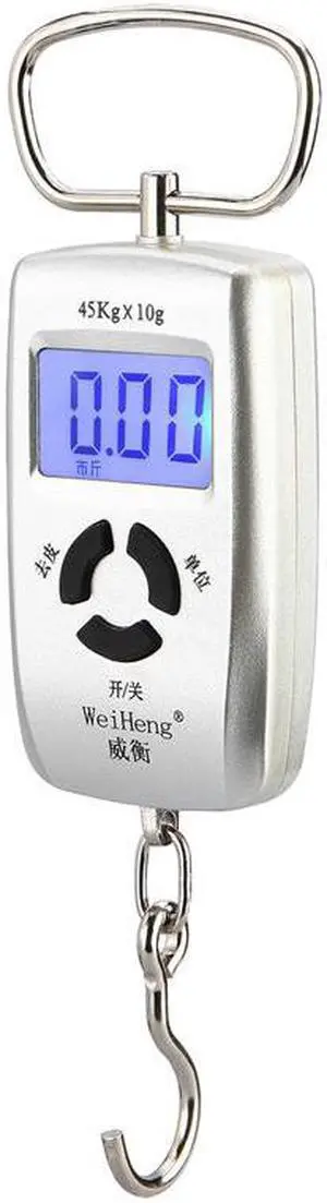 Portable Digital hanging hook fish scale 45kg/10g for Traveling Suitcase baggage pocket Luggage Scale weight bags scale (Silver)