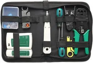 14pcs Portable Ethernet Network Hardware Bag Tool Network LAN Cable Crimper Pliers Tools Kit Network Repairing Tool Set Dual-use Network Cables Tester