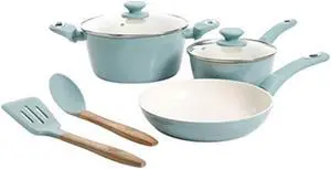 Gibson 123880.07 7 Piece Forged Aluminum Glossy Pastel Cookware Set