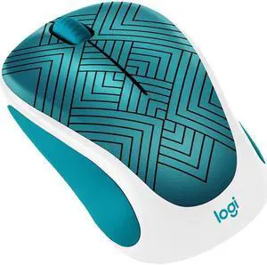 Logitech Design Collection 910-005838 3 Buttons 1 x Wheel USB RF Wireless Optical Mouse, Teal Maze