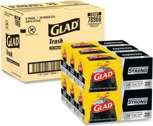 Drawstring Large Trash Bags 30 gal 1.05 mil 30" x 33" Black 90/Carton 78966