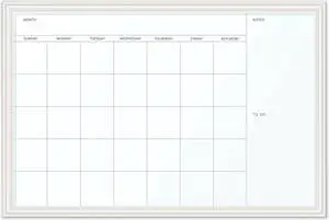 Magnetic Dry Erase Calendar with Decor Frame 30 x 20 White Surface and Frame 2075U0001