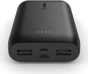 Belkin 10000mAh Portable Power Bank Charger Dual USB & USB-C In/Out - Black