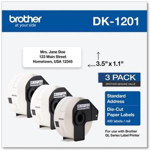 Brother Genuine DK1201 DieCut Standard Rolled Address Labels for QL Printers 3Pk