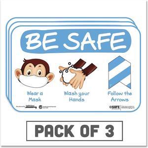 Tabbies BeSafe Messaging Education Wall Signs 9 x 6 "Be Safe Wear a Mask Wash Your Hands Follow the Arrows" Monkey 3/Pack 29506