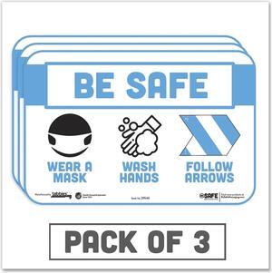 Tabbies BeSafe Messaging Education Wall Signs 9 x 6 "Be Safe Wear a Mask Wash Your Hands Follow the Arrows" 3/Pack 29546