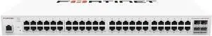 FortiSwitch-148F-POE Layer 2 FortiGate switch controller compatible PoE+ switch with 48x 1G RJ45 and 4x 10G/1G SFP+/SFP ports and 1x RJ45 console port. Ports 1 to 24 support PoE+ with maximum 370W PoE