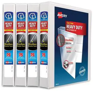 Avery Heavy-Duty View Binder with 1 inch One Touch EZD Ring, White, Pack of 4 (79780)