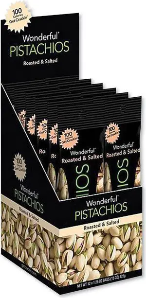 Wonderful Pistachios Roasted and Salted 1.25 oz Tube 12/Box PAR91345