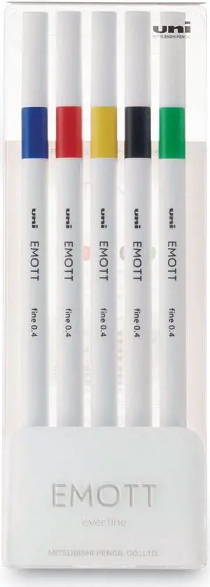 Uni-ball EMOTT Porous Point Pens Fine 0.4 mm Assorted Ink 5 Pack 24828