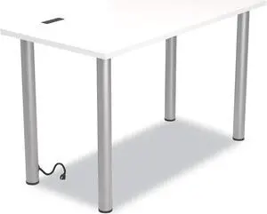 ESSENTIALS WRITING TABLE-DESK WITH INTEGRATED POWER MANAGEMENT, 47.5" X 23.7" X 28.8", WHITE/ALUMINUM