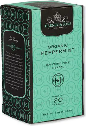PREMIUM TEA, ORGANIC PEPPERMINT HERBAL TEA, INDIVIDUALLY WRAPPED TEA BAGS, 20/BOX