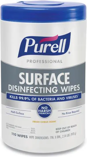 Professional Surface Disinfecting Wipes 7 x 8 Fresh Citrus 110/Canister 6 Canister/Carton 934206
