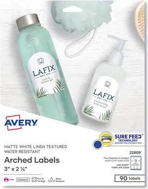 Avery Textured Arched Print-to-the-Edge Labels 3 x 2 1/4 White 90/Pack 22809