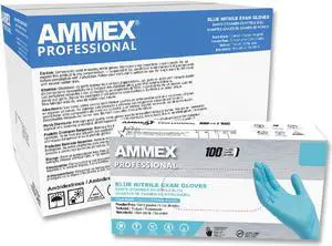 AMMEX Nitrile Exam Gloves Powder-Free 3 mil Large Blue 100/Box APFN46100 AMMEX Nitrile Exam Gloves Powder-Free 3 mil Large Blue 100/Box APFN46100