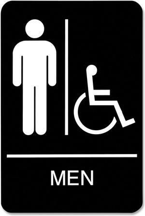 ADA Sign Men/Wheelchair Accessible Tactile Symbol Plastic 6 x 9 Black/White 9003