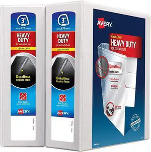 Heavy-Duty Non Stick View Binder with DuraHinge and Slant Rings 3 Rings 3" Capacity 11 x 8.5 White 2/Pack 79791