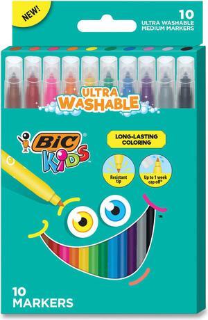 BIC Kids Ultra Washable Markers, Medium Bullet Tip, Assorted Colors, 10/Pack