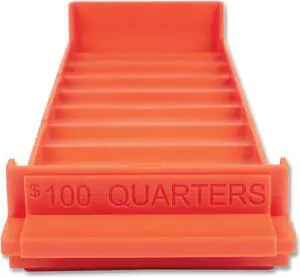 STACKABLE PLASTIC COIN TRAY, QUARTERS, 3.75 X 11.5 X 1.5, ORANGE, 2/PACK