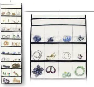 Stylishly Stored 52 Pocket Hanging Canvas Jewelry Organizer