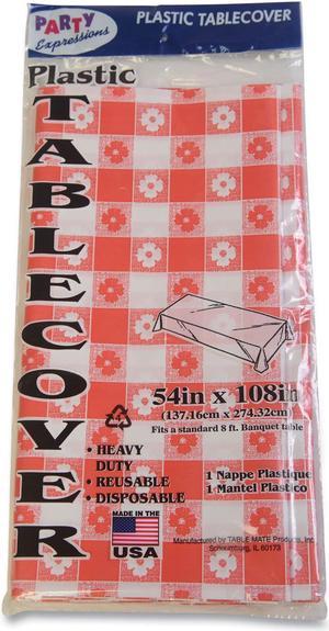 Table Set Rectangular Table Covers Heavyweight Plastic 54 x 108 Plaid Red/White 6/Pack TBL549RDG