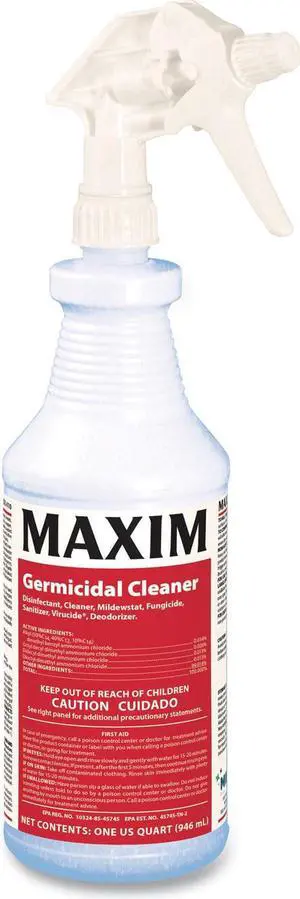 Maxim 041000-12 Germicidal Cleaner, Yellow, Lemon Scent, 32 oz. Bottle, 12/Carton