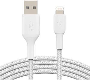 BELKIN CAA002bt2MWH White Braided Lightning to USB Cable, MFi-Certified iPhone Charging Cord