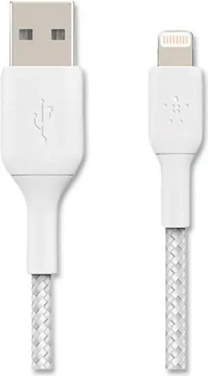 BELKIN CAA002bt1MWH BOOST CHARGE White Braided Lightning to USB-A Cable 3.28 ft. (1 m)